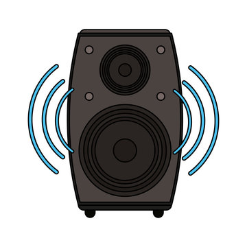 white background with loudspeaker in wood box vector illustration