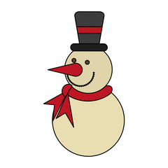 white background with snowman with scarf and hat vector illustration