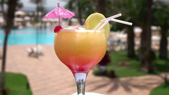 High quality video of cocktail by the pool in real 1080p slow motion 250fps