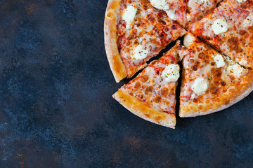 Margherita Pizza on dark rusty background - 155110918