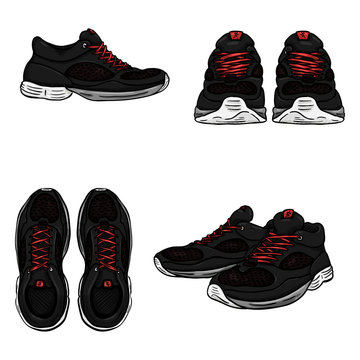 Vector Set of Cartoon Running Shoes.