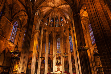 Fototapeta na wymiar Barcelona Cathedral Basilica Stone Columns Catalonia Spain