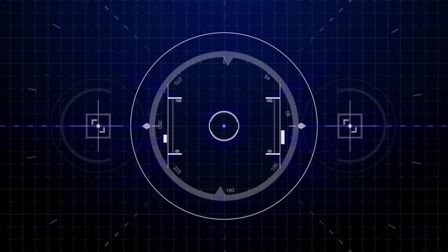 Seamless simulation underwater radar target lock on interface or auto pilot control sensor screen with numbers scale light on computer screen pattern in abstract technology background 4k loop