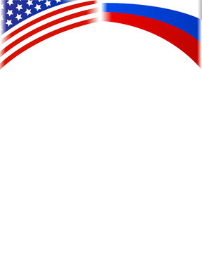 American and Russian flag political frame with empty space for text.