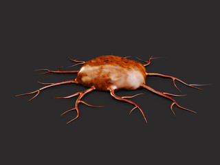 3d Illustration of cancer cell, isolated dark background