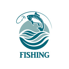 illustration of fishing emblem with waves and hook
