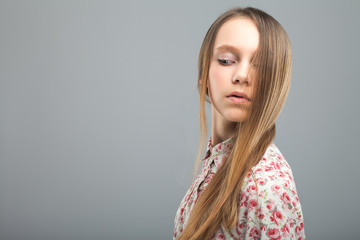 pretty young girl in studio