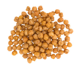 Top view of chickpeas with sea salt isolated on a white background.