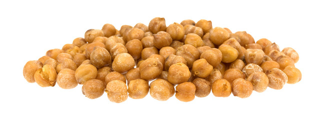 A small pile of chickpeas with sea salt isolated on a white background.