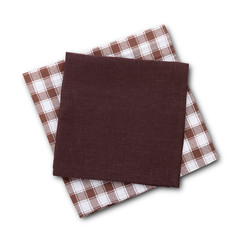 Linen napkins with shadow isolated on white. Multi-colored linen napkins for restaurant. Mock up for design. Top view square.