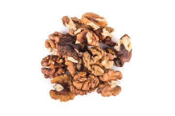 Walnut on white background. Top view