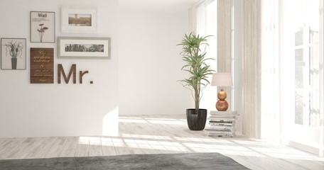 White empty room. Scandinavian interior design. 3D illustration