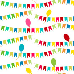 Vector carnaval seamless colorful pattern. Kids festive background with bright ribbons and air balloons.