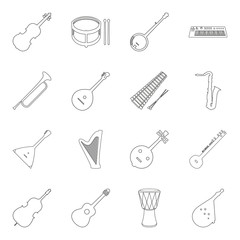 set of musical instruments symbols in line