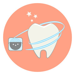 Cute flat tooth and dental floss icon, dental vector illustration. Stomatology teeth care