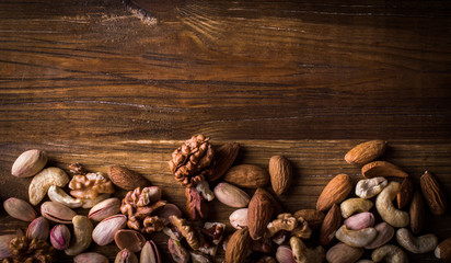 Different kinds of nuts. Top view