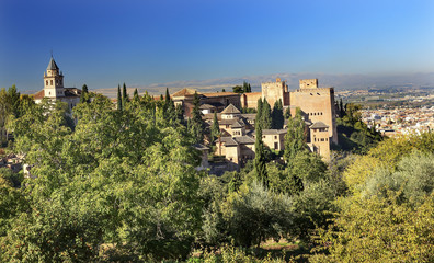 Fototapeta na wymiar Alhambra Church Castle Towers Granada Andalusia Spain