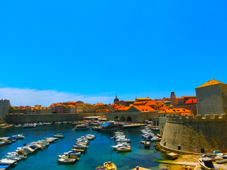 Naklejka na ściany i meble Dubrovnik, Croatia -View on the fortress and marina in old town