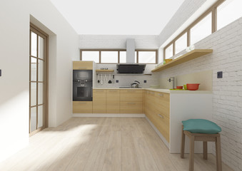 Kitchen interior 3D rendering