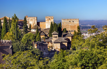 Obraz premium Alhambra Church Castle Towers Granada Andalusia Spain