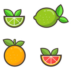 cartoon lime and grapefruit set