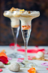 Beautiful dessert for Valentine's day - ice cream with orange.