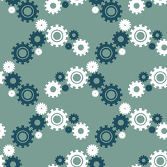 Vector ongoing pattern with green gears. Creative geometric background wheels.