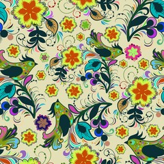 Seamless repeating pattern of multi-colored birds