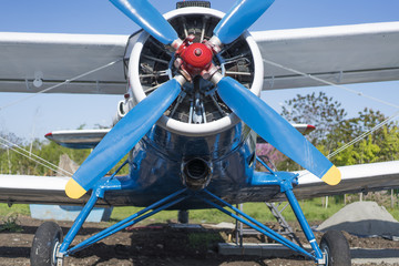 biplane blue color front view