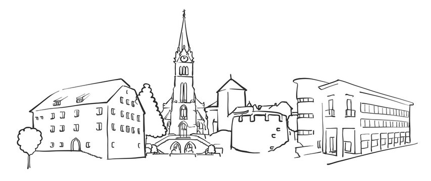 Vaduz Liechtenstein Panorama Sketch