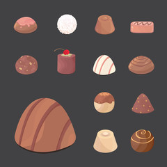 vector set of chocolate candies. cartoon illustartion on dark background
