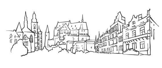 Luxembourg Panorama Sketch - obrazy, fototapety, plakaty