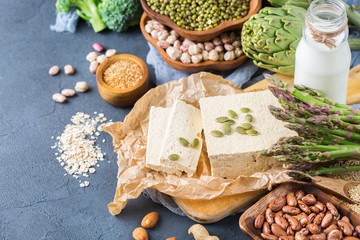 Assortment of healthy vegan protein source and body building food