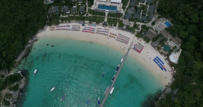 Top view aerial shot of ship port at Koh Racha Yai island, Phuket, Thailand