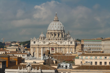 Fototapeta na wymiar Panoramic cityscape of Rome with Saint Peter`s Basilica , Rome, Italy.