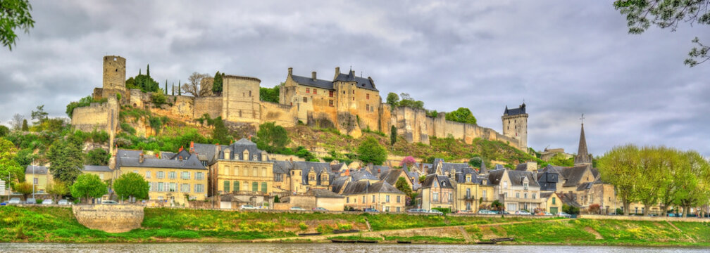 Chinon castle above the Vienne river in France