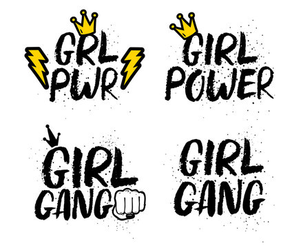 Set Of Girl Femenist Slogans With Lettering.