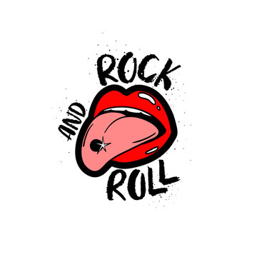 Rock And Roll Musical Lettering With Open Mouth.