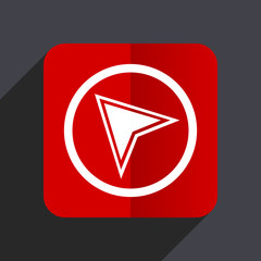 Navigation flat design web vector red icon