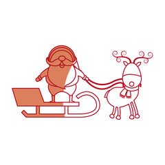santa claus rides in a sleigh in harness on the reindeer vector illustration