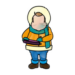character man carols singer at a winter clothes vector illustration