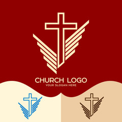 Church logo. Cristian symbols. The cross of Jesus and the symbolic wings