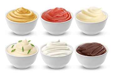 Set of different sauces isolated on white