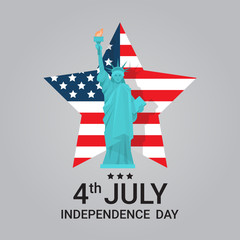 Liberty Statue Over United States Flag Star Independence Day Holiday 4 July Banner Flat Vector Illustration