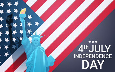 Liberty Statue Over United States Flag Independence