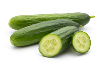 Eco cucumber on white background. Fresh vegetables.