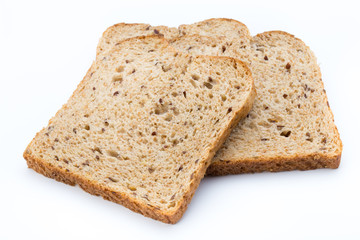 Slices of rye bread isolated on white background.