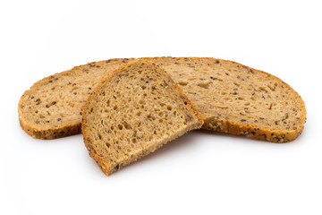 Rye bread slice isolated on white background.