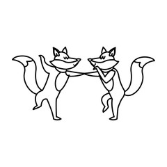outline fox animal dancing celebration vector illustration