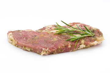 Pork chop, marinated. Isolated on the white background.